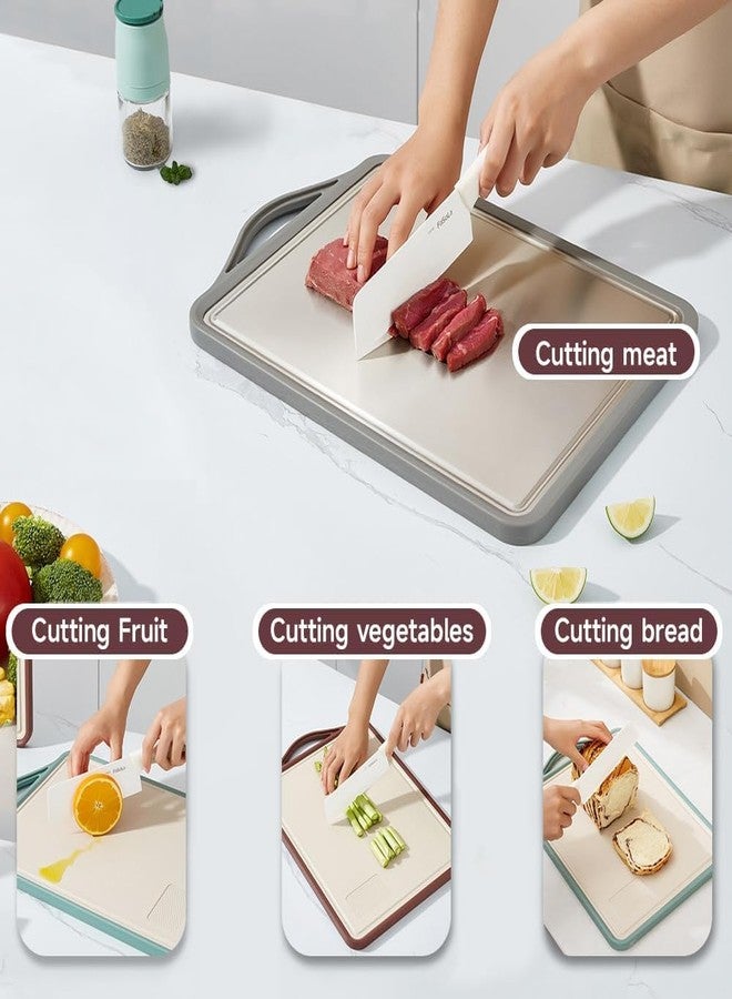 BAREPEPE Reversible 2 in 1 Steel Chopping Board - Double Sided Cutting Board for Kitchen, Stainless Steel & Wheat Straw Material, Heavy Duty Ideal for Meat, Vegetables & Family Cooking 39x30 CM - Brown - Image 2